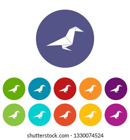 Origami raven icons color set vector for any web design on white background