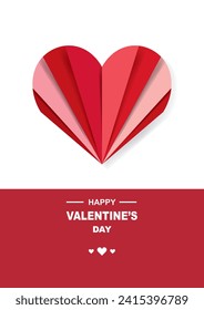 Origami Red Heart Greeting Card, Happy Valentines Day Banner Background