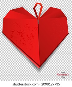 Origami red heart. Realistic style. Valentine's day symbol