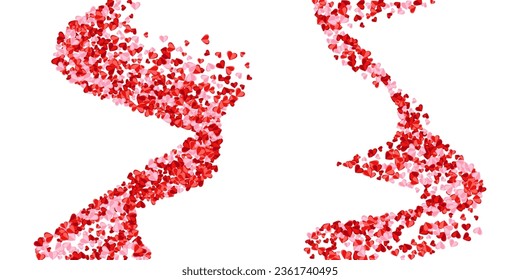 Origami rotes Herz formt Explosionsvektorhintergrund. Valentinstag-Dekor. Banner-Hintergrund. Kleines Herz liebe Symbole auf Weiß.