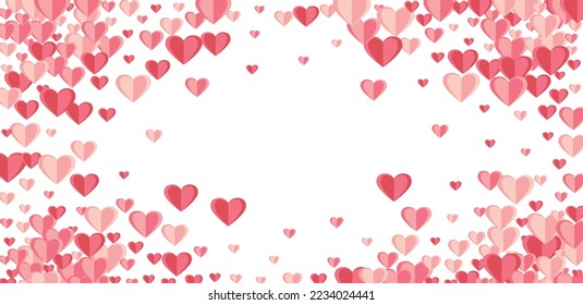 Origami red heart symbols confetti vector background. Valentine carnival decor. Banner background. Small heart marriage symbols on white.