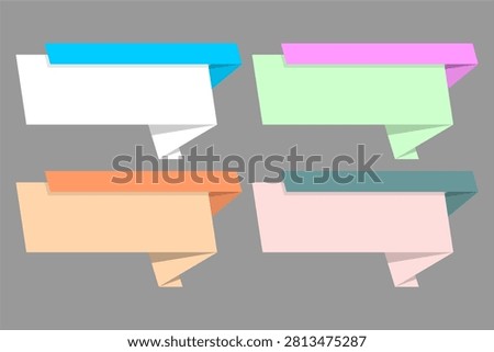 Origami ribbon banner label vector set background. Pastel flat geometric paper folded blank tags layout collection for business website promotion template and web header notice