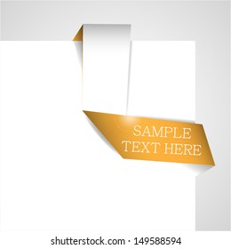 Origami Ribbon Bookmark on White Paper. High quality vector illustration. Eps10.