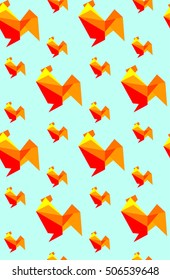 Origami rooster. Seamless pattern. Vector origami rooster. 2017