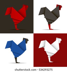 origami rooster set vector art