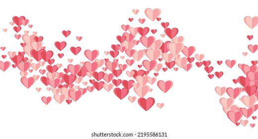 Origami rosy heart symbols confetti background design. Wedding decorative elements. Poster backdrop. Cute heart relationship signs scatter.