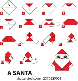 Origami Santa Claus. Step by step Instruction.