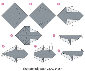 Origami scheme for kids. Cute Killer whale. 