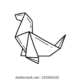 Origami seal in doodle style. Vector isolated illustration.