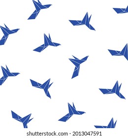 Origami seamless contour pattern. Crane sketch pattern. Japanese style seamless pattern.