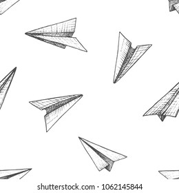 Origami - seamless pattern with gray paper planes