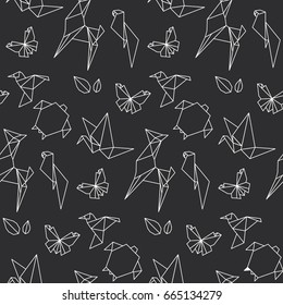 Origami seamless pattern on black background