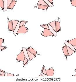 Origami - seamless pattern with pink pigs