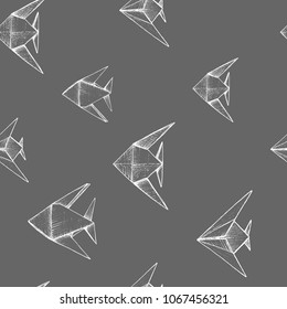 Origami - seamless pattern with white paper fishes