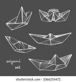 Origami - set of 5 white paper ships