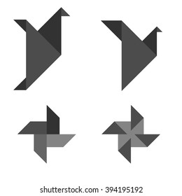 origami set illustration in grey