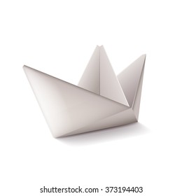 Origami ship isolated on white photo-realistic vector illustration