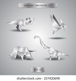 origami silver dinosaurs set