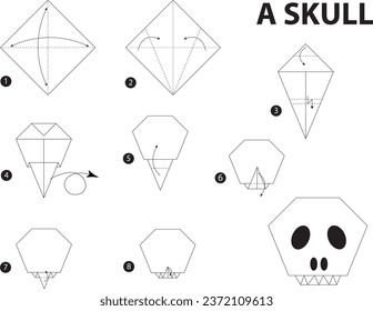 Origami A Skull. Halloween Decoration. Step by step Instruction.