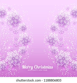 Origami Snowfall pattern. Merry Christmas Greetings card. White Paper cut snow flake. Happy New Year. Winter snowflakes background. Holidays. Pink background Vector