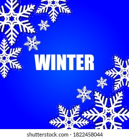 Origami snowflakes on blue background, vector art illustration.