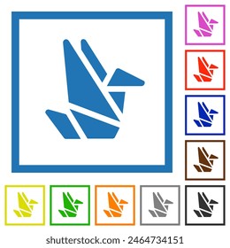 Origami solid flat color icons in square frames on white background