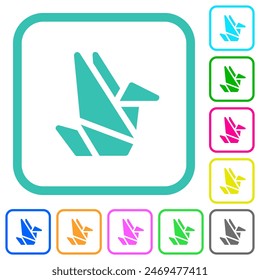 Origami solid vivid colored flat icons in curved borders on white background
