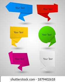 Origami speech bubble. Abstract banner vector color set background.