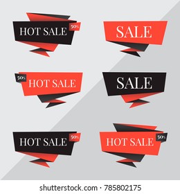 Origami speech bubbles. Origami banners vector for Black friday sale design. Set of red discount and promotion banners, Black friday sale banners. Vector advertising labels, price tags design.