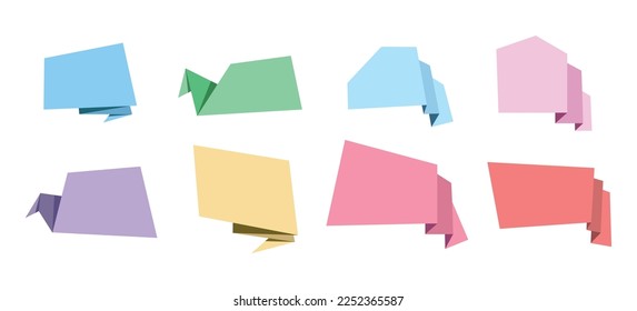 Origami speech bubbles. Empty banner templates for text. Blank shapes for messages. Vector illustration.