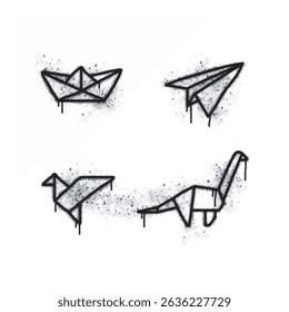 Origami spray icon isolated on white background. Origami graffiti icon sprayed in black on white background. Vector illustration.