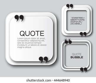 Origami Square Quote bubble. Applique Empty Citation text box template. Paper cut Quote blank. Vector design illustration. 