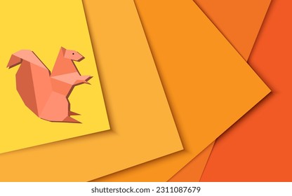 origami squirrel object on colorful paper background.