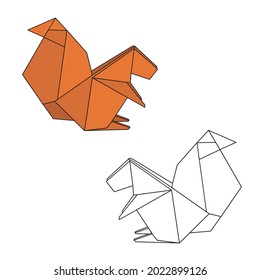 Origami-Eichhörnchen: farbige und schwarz-weiße Linien 