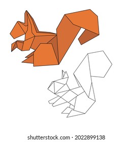 ardillas de origami: líneas de color y de blanco y negro 