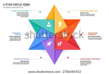 Origami Star Chart Infographic. 6 options template for business workflow and data visualization.