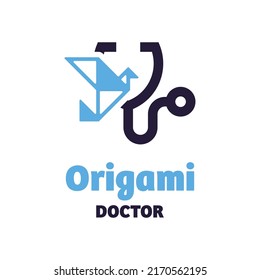 Origami and stethoscope logo in modern style. on a white background, Concept medical logo