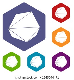 Origami stone icons vector colorful hexahedron set collection isolated on white