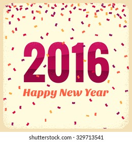 Origami style 2016 New Year with colorful confetti. Retro vector illustration