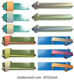 Origami style banners with pixel backgrounds, vector design elements. 4 different designs with different color versions.
