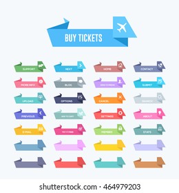 Origami Style Colorful Flat Website Buttons Set