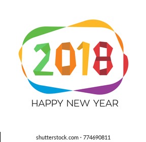 Origami style colourful badge of happy new year 2018 in vector graphics
