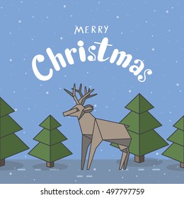 Origami style deer and trees illustration.