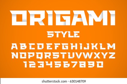 Origami style font. Alphabet and numbers, vector illustration