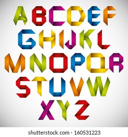 Origami style font with colorful letters, vector alphabet.