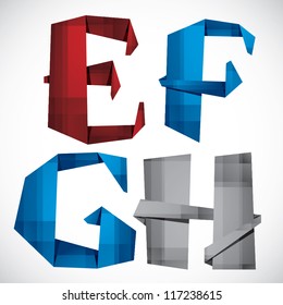 Origami style font, colorful vector letters E F G H.