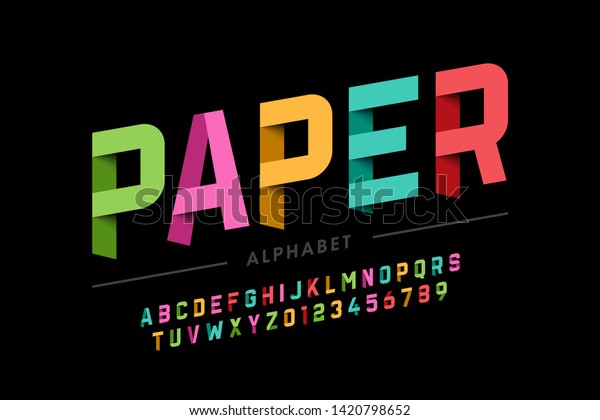 折り紙スタイルのフォントデザイン 紙折りアルファベットの文字と数字のベクターイラスト のベクター画像素材 ロイヤリティフリー