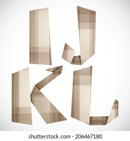 Origami style font, paper vector letters I J K L.