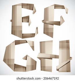 Origami style font, paper vector letters E F G H.