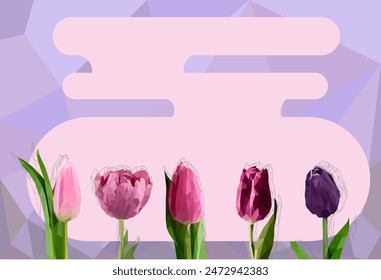 Origami style geometrical tulips, flower spring brochure, card, first day of spring, spring illustration, greetings for International Women's Day, Mother's Day